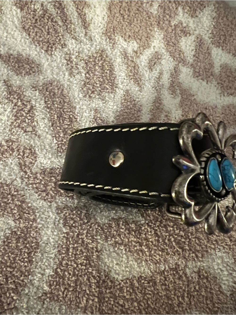 Alanui Black Leather Belt with Turquoise Stone Silver Buckle - Picture 2 of 5